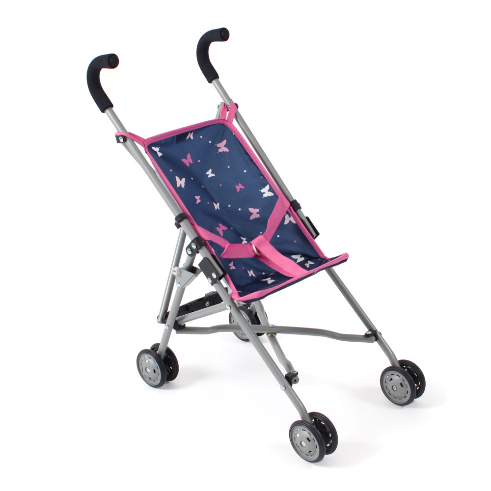 Mini-Poppenbuggy Roma - Vlinders Navy Roze