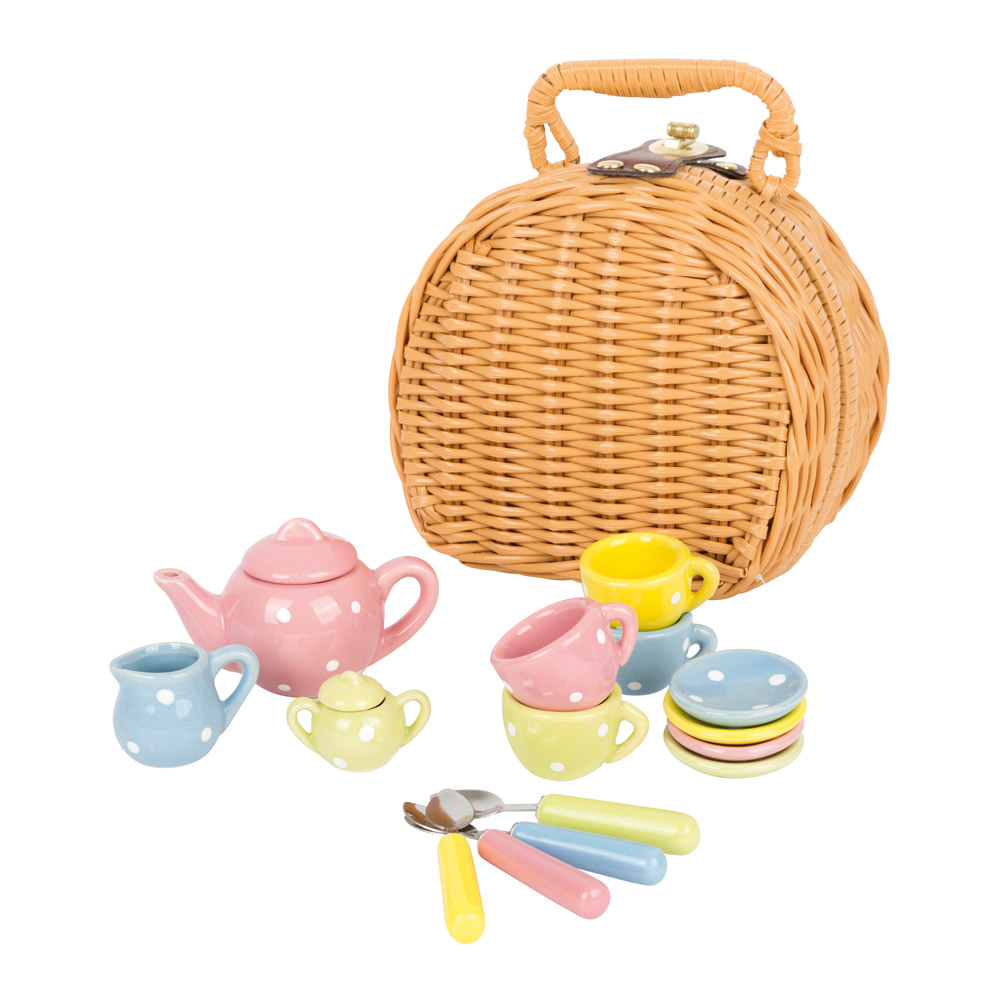 Porseleinen theeservies in picknickmandje - Afbeelding 2