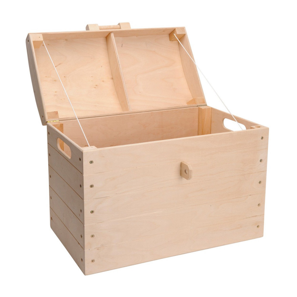 Blank houten speelgoedkist met bol deksel - Middel - Afbeelding 2
