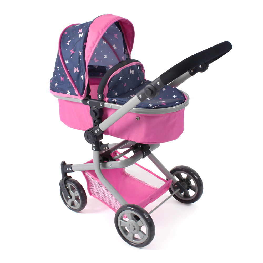 Combi-poppenwagen Mika - Vlinders Navy Roze