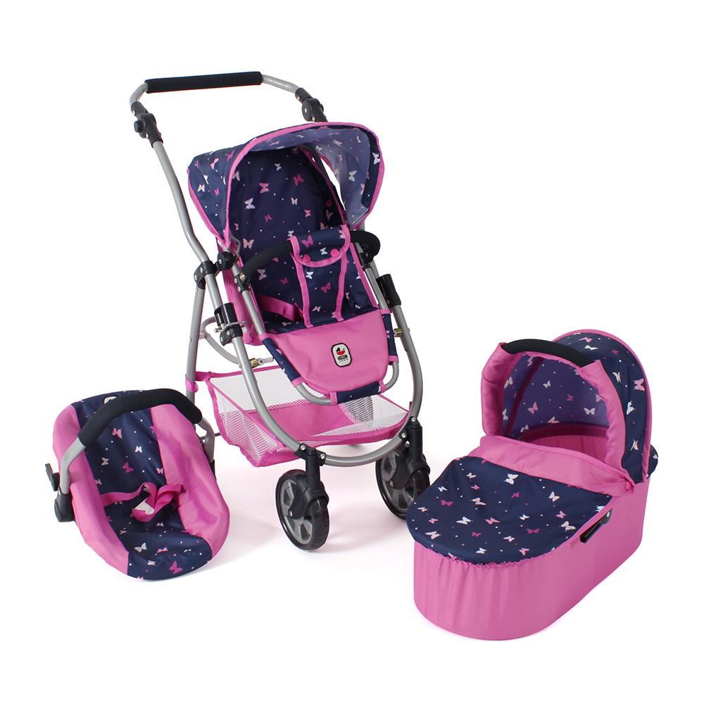 Combi-poppenwagen Emotion - Vlinders Navy Roze