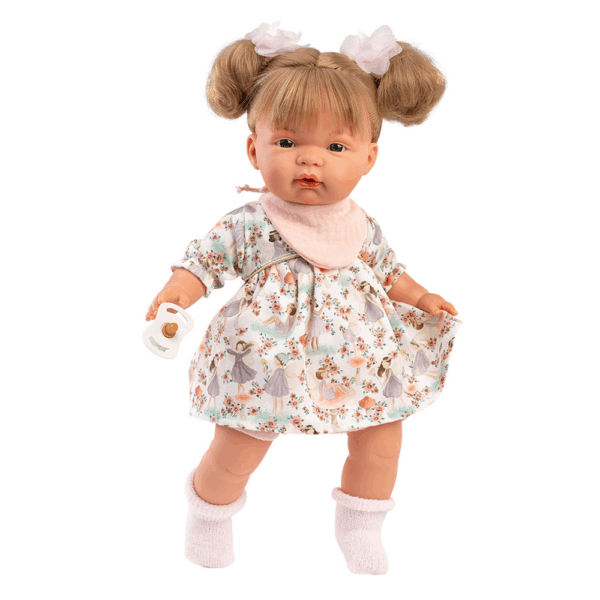 Dreumespop Joelle met feeënjurkje en bloemen in het haar