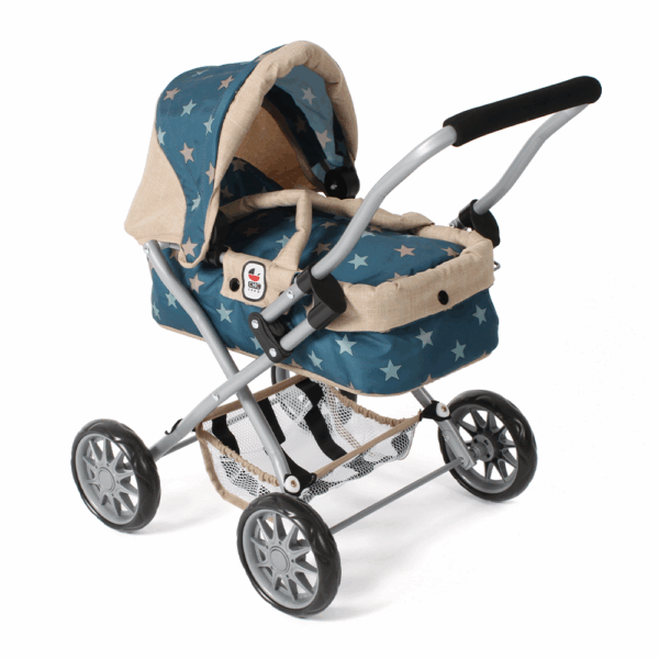 Kleine Poppenwagen Smarty – Stars Turquoise Beige