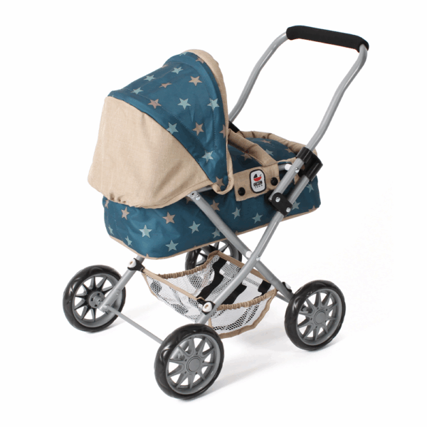 Kleine Poppenwagen Smarty – Stars Turquoise Beige - Afbeelding 3