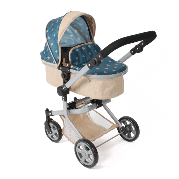Combi-poppenwagen Mika – Stars Turquoise Beige