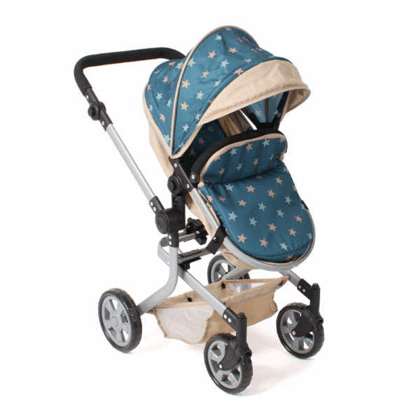 Combi-poppenwagen Mika – Stars Turquoise Beige - Afbeelding 5