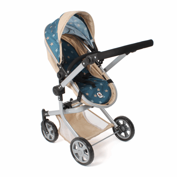 Combi-poppenwagen Mika – Stars Turquoise Beige - Afbeelding 6