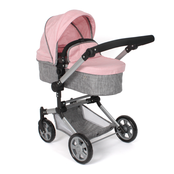 Combi-poppenwagen Linus – Melange Grijs Roze