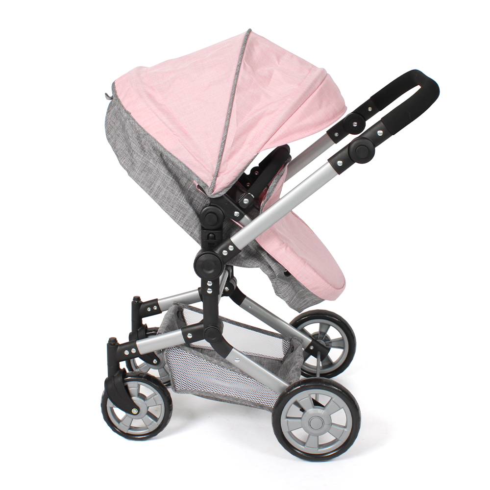 Combi-poppenwagen Linus – Melange Grijs Roze - Afbeelding 3