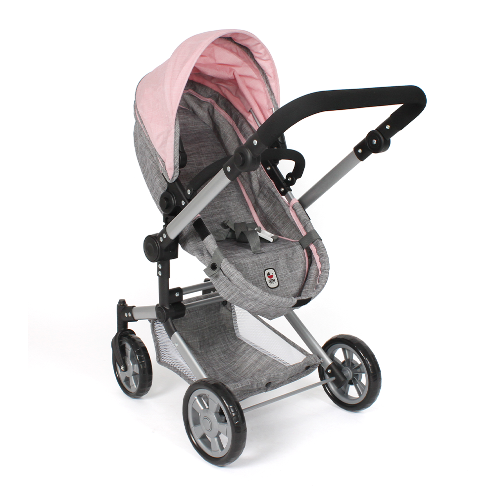 Combi-poppenwagen Linus – Melange Grijs Roze - Afbeelding 5