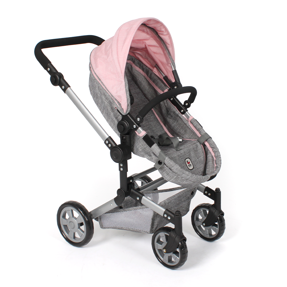 Combi-poppenwagen Linus – Melange Grijs Roze - Afbeelding 6